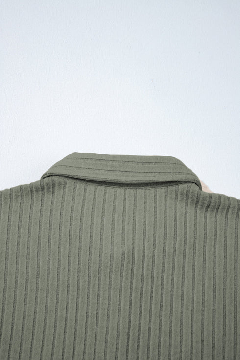 Cozy Ribbed Knit Long Sleeve Drop Shoulder Button Down Shacket